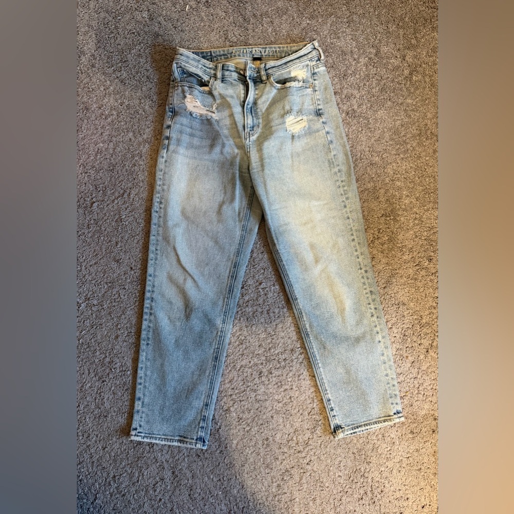American Eagle Outfitters Light Blue Distressed Mom Jeans